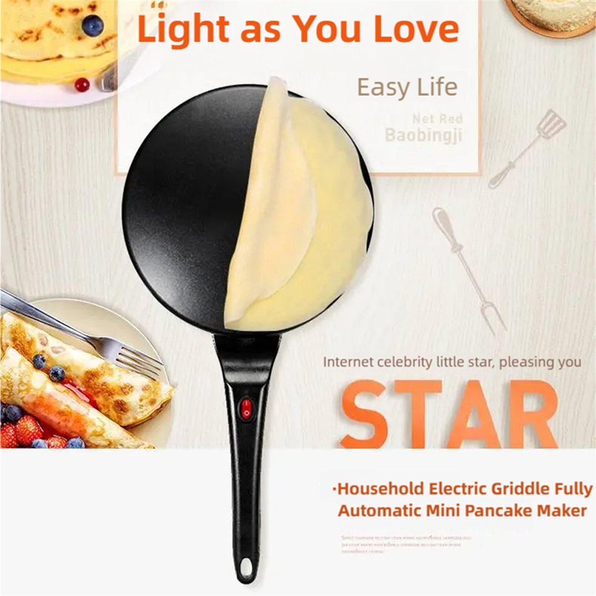 Pembuat Crepe Elektrik M10K, W - Crepe Maker Non Stick ulasan dan harga
